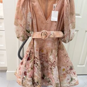 Zimmermann Pink Puff Sleeve Mini Dress